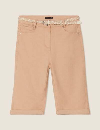 Bermuda ajusté ceinturé beige femme