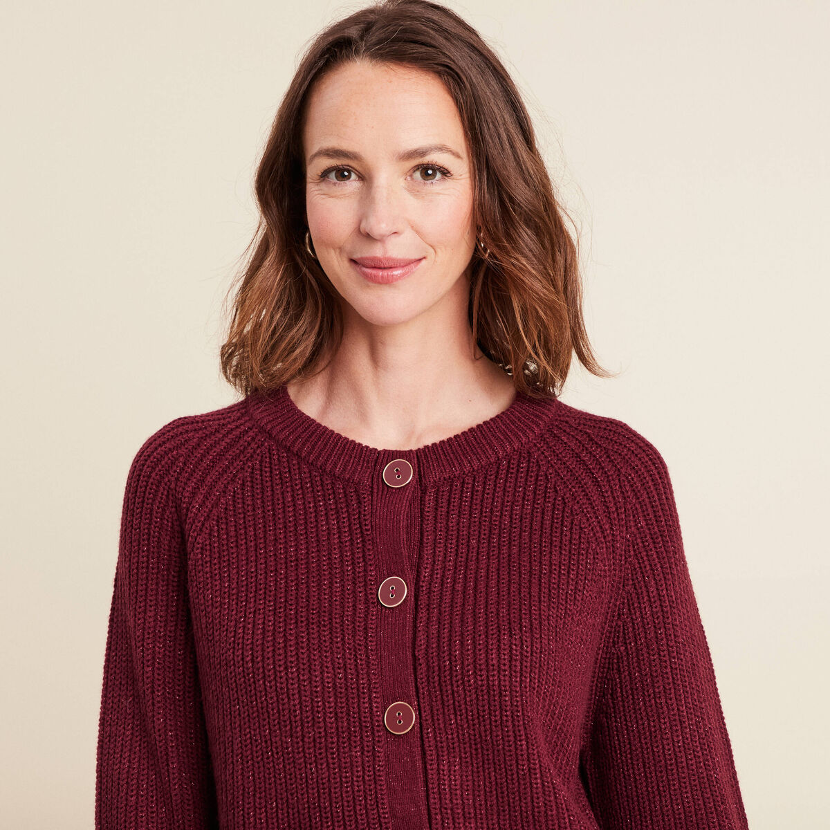 Gilet droit mi-long col rond bordeaux femme