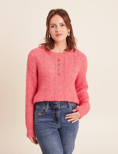 Pull col tunisien manches longues rose femme