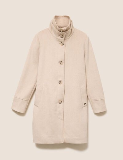Manteau col montant doubl&eacute; creme femme