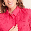 Chemise manches courtes brod&eacute;e rose fushia femme