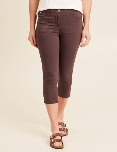 Pantacourt droit taille standard marron femme
