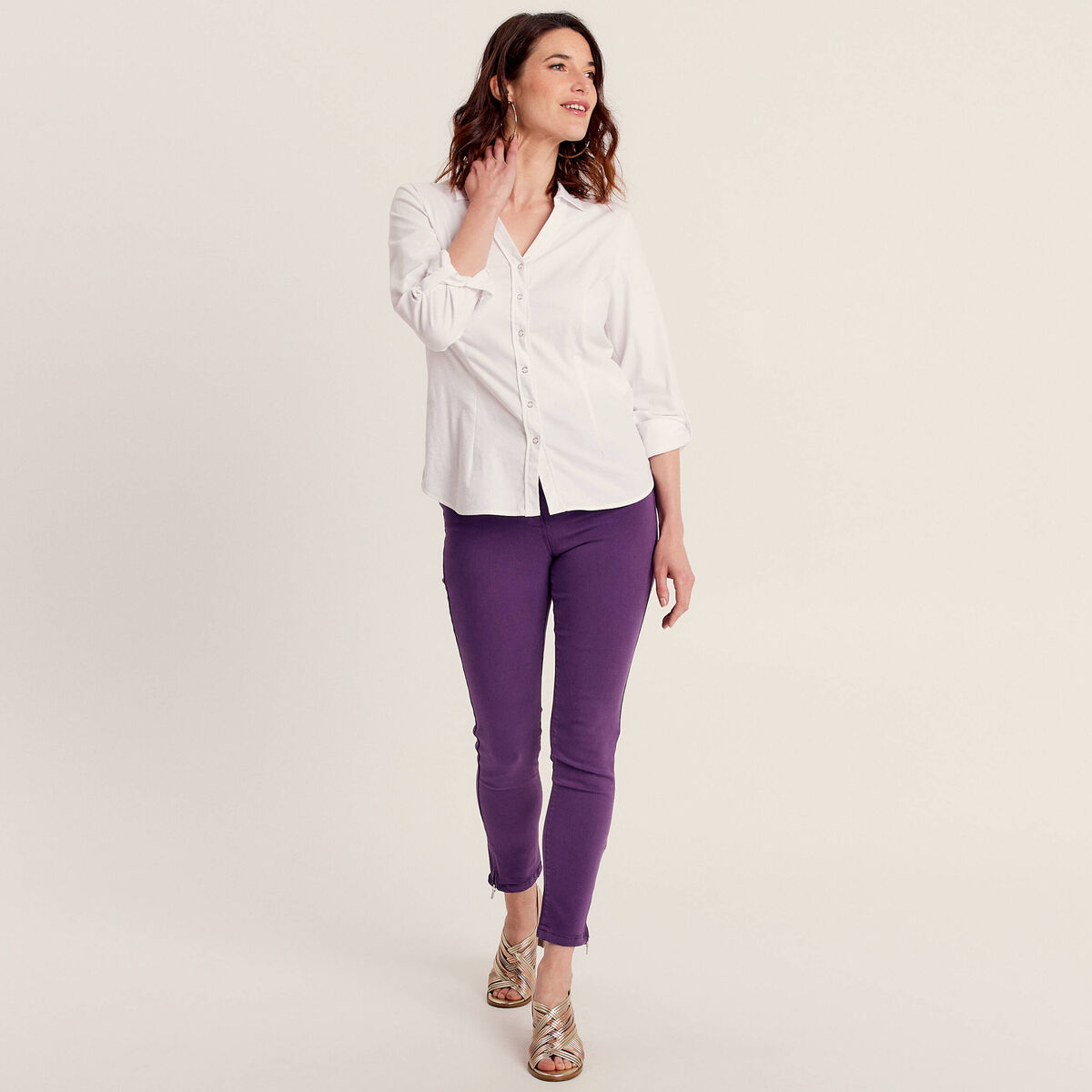 Jean ajusté 7/8ème violet foncé femme