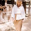 Poncho boutonn&eacute; ceintur&eacute; ecru femme