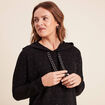 Sweat &agrave; capuche manches longues strass noir femme