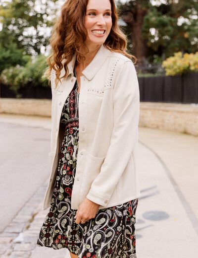 Veste suédine détails cloutés sable femme