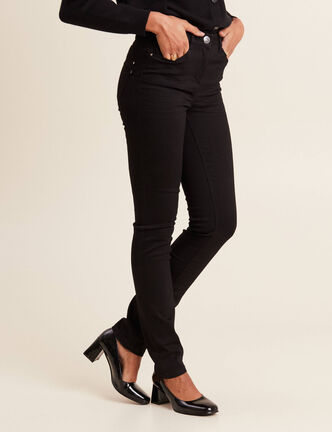 Jean coupe ajust&eacute;e long noir femme