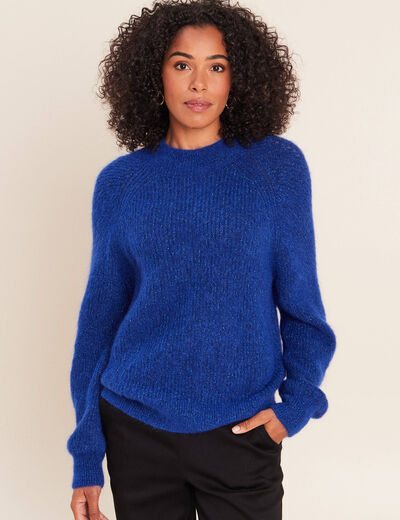 Pull droit col montant manches longues bleu electrique femme