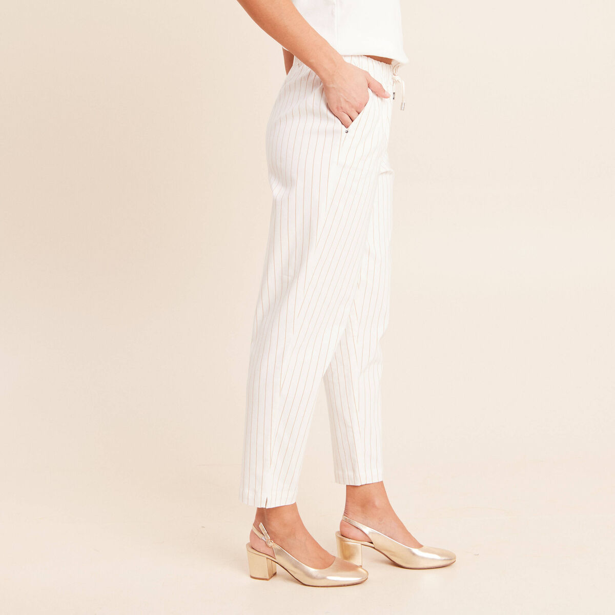 Pantalon jogpant taille haute blanc femme