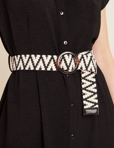 Robe chemise droite ceinturée noir femme