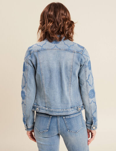 Veste en jean brodée denim double stone femme