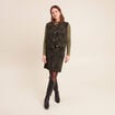 Jupe droite courte en similicuir vert kaki femme