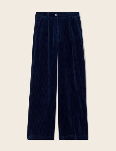 Pantalon large velours bleu marine femme