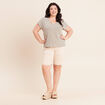 T-shirt col v manches courtes aspect lin vert clair femme