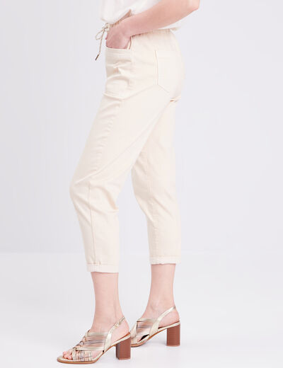 Pantalon coupe droite à coulisse ivoire femme
