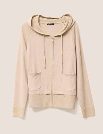 Gilet droit mi-long à capuche creme femme