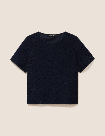 T-shirt col rond manches courtes doubl&eacute; bleu fonc&eacute; femme