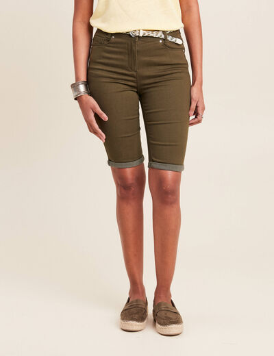 Bermuda ajusté ceinturé vert olive femme