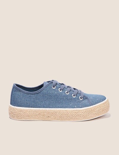 Tennis à lacets en jean denim stone femme