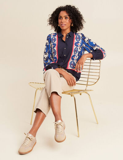 Chemise manches longues fluide bleu femme