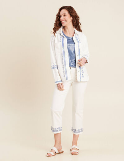 Surchemise brodée en jean blanc femme