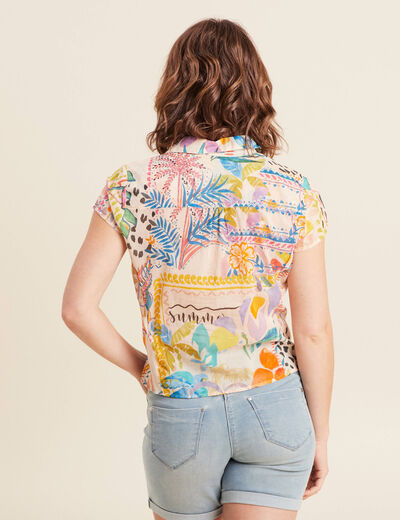 Chemise manches courtes nouée multicolore femme