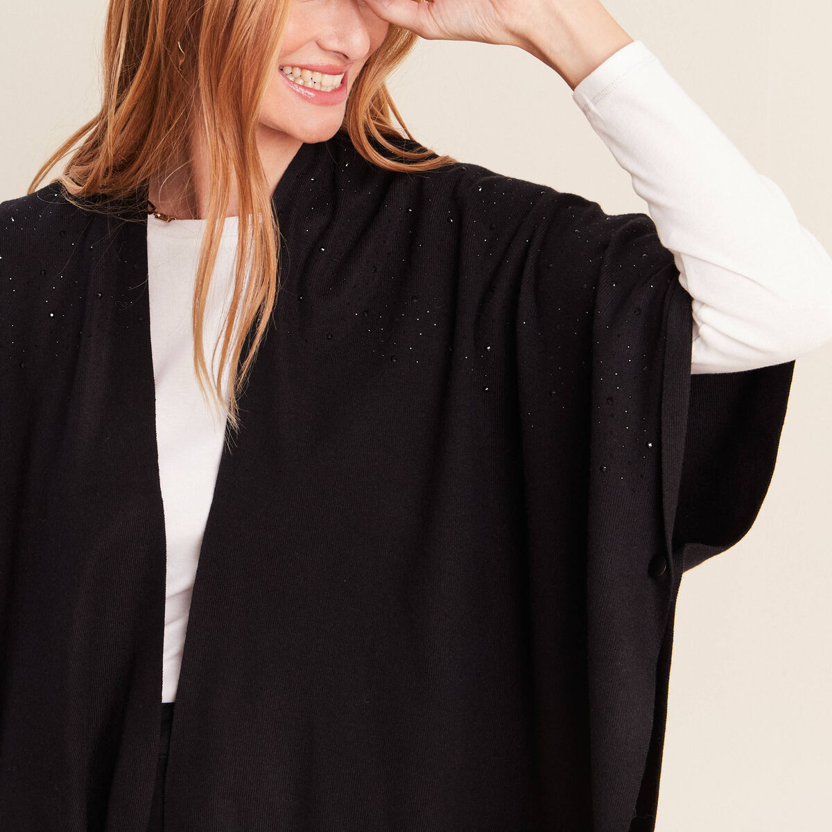 Poncho avec strass noir femme