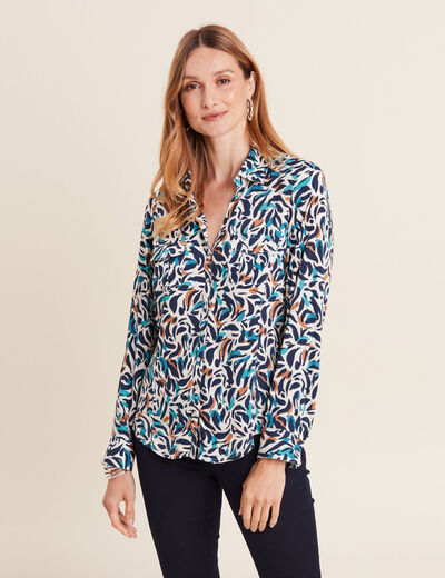Chemise manches longues bleu canard femme
