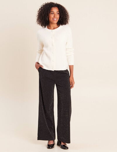 Pantalon large taille haute noir femme