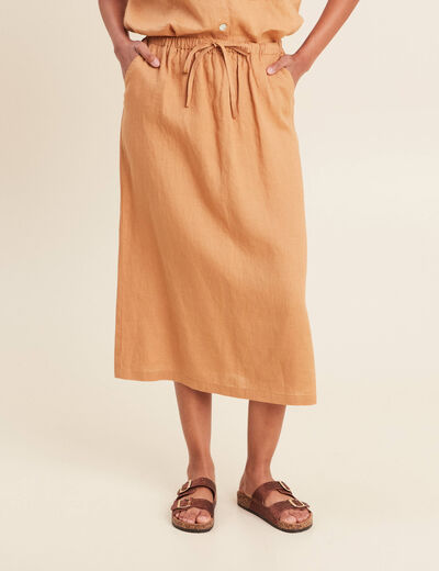 Jupe longue trapèze beige femme