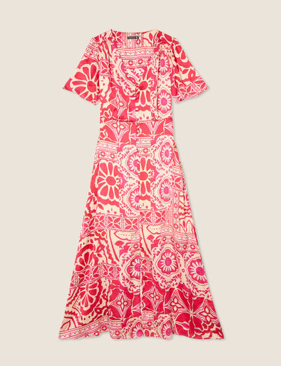 Robe longue évasée satin rose fushia femme