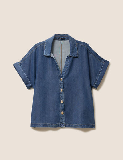 Chemise col chemise manches courtes denim double stone femme
