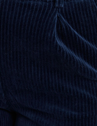 Pantalon large velours bleu marine femme