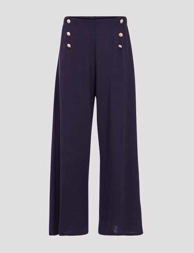 Pantalon coupe large &agrave; pont bleu fonc&eacute; femme