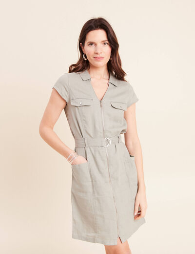 Robe droite zipp&eacute;e vert clair femme