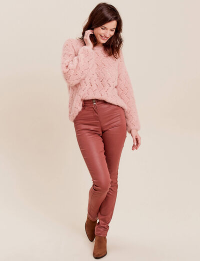 Pantalon ajusté enduit marron cognac femme