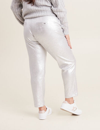 Pantalon jogging métallisé gris argent femme