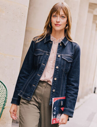Veste cintr&eacute;e courte en jean denim brut femme