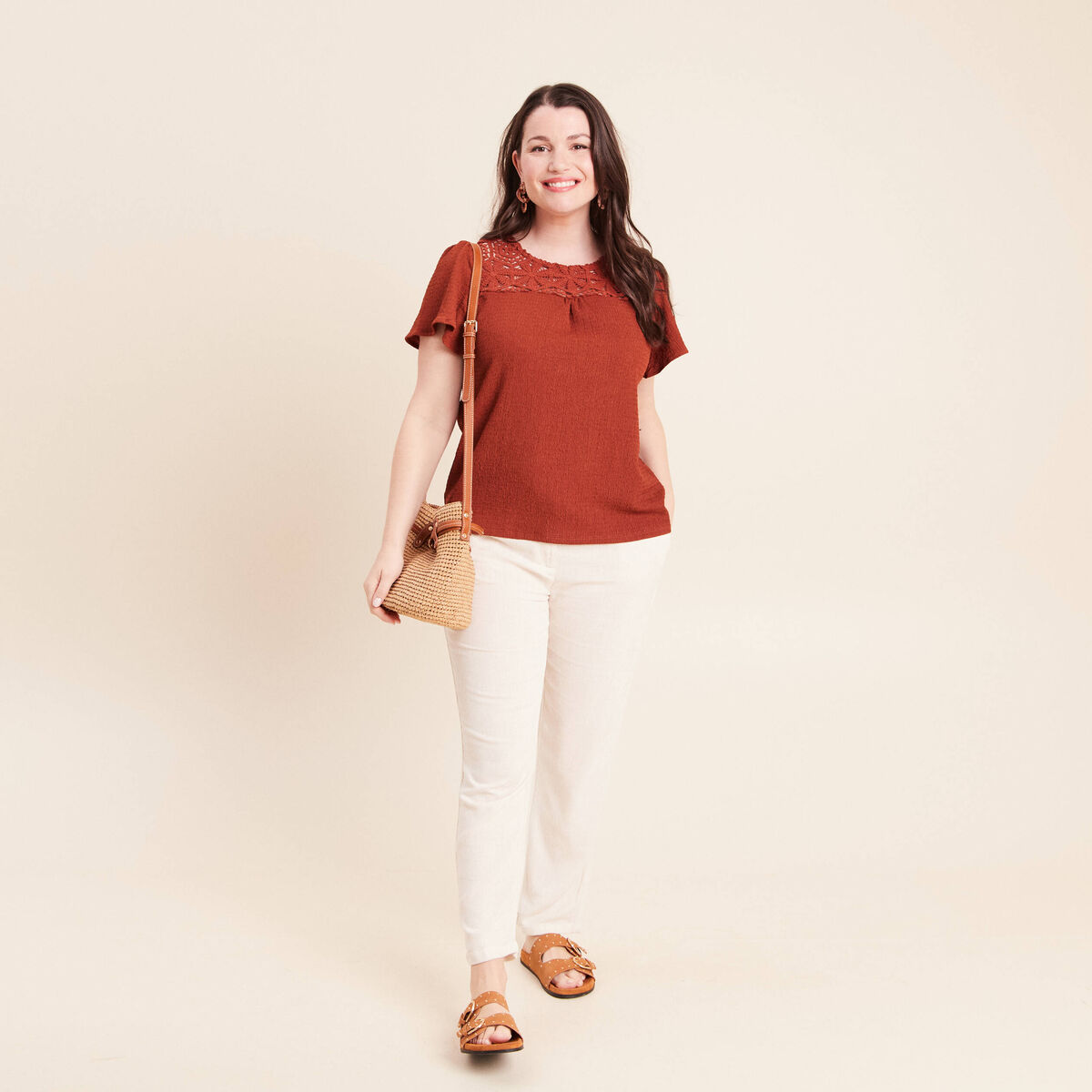 T-shirt manches courtes marron fonc&eacute; femme
