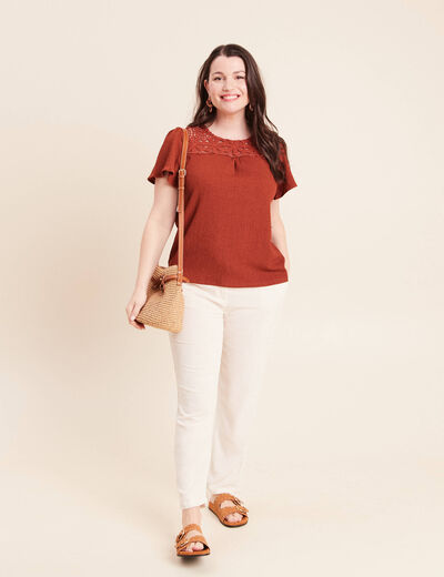 T-shirt manches courtes marron fonc&eacute; femme