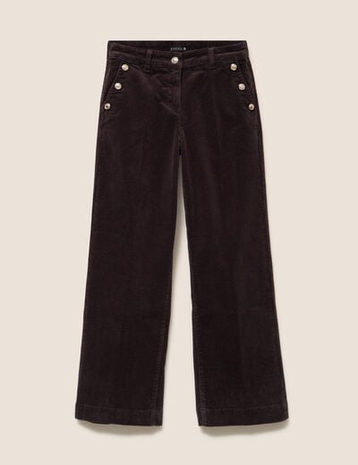 Pantalon large velours c&ocirc;tel&eacute; marron fonc&eacute; femme