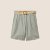 Bermuda large taille haute aspect lin vert clair femme