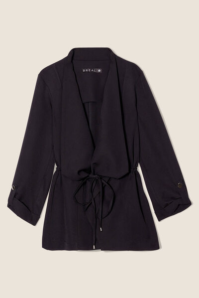 Veste col châle ceinturée noir femme