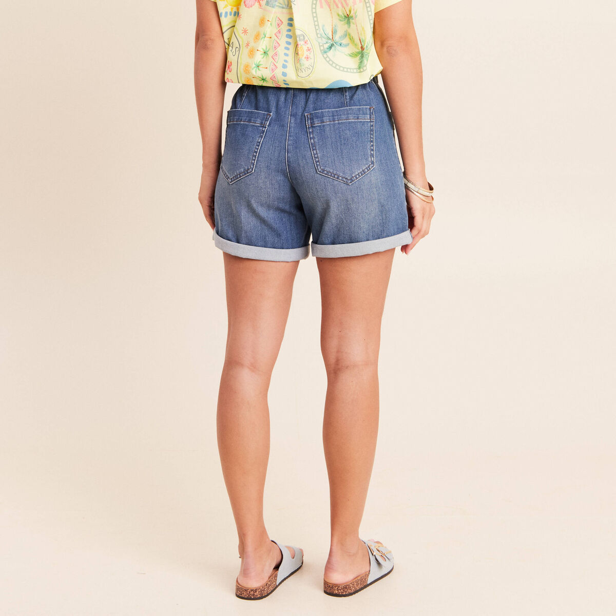 Short relax en jean denim stone femme