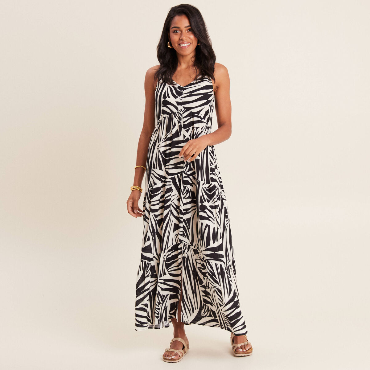 Robe longue évasée bretelles noir femme