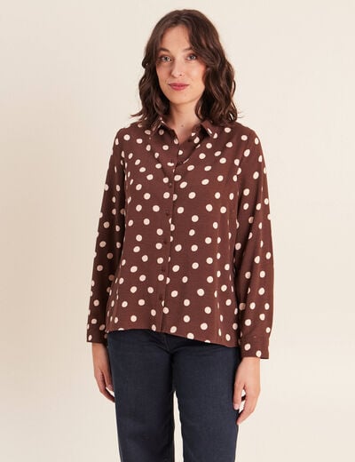Chemise fluide manches longues marron femme