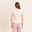 Gilet ajour&eacute; droit court col rond ecru femme