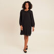 Robe courte &eacute;vas&eacute;e col v manches longues noir femme