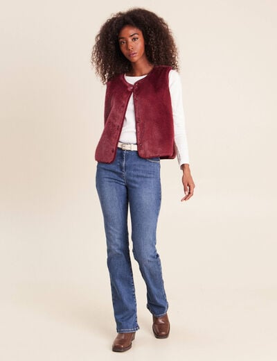 Gilet droit sans manches fausse fourrure bordeaux femme