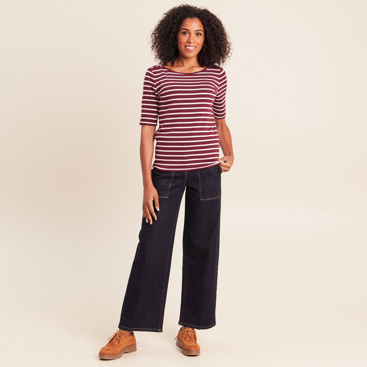 T-shirt col bateau rose femme